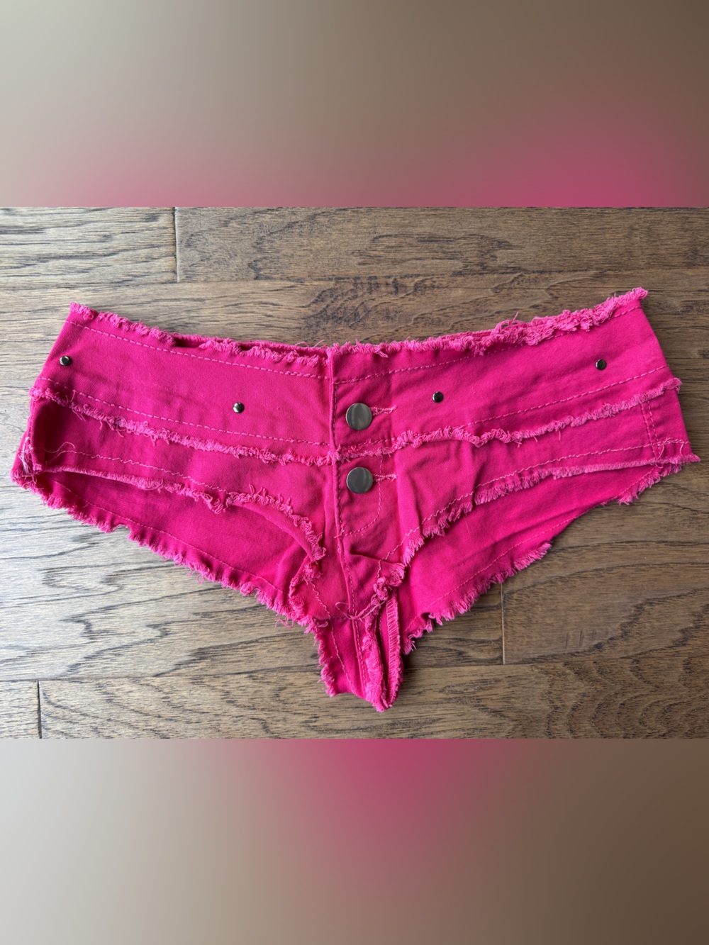 Pink denim booty shorts